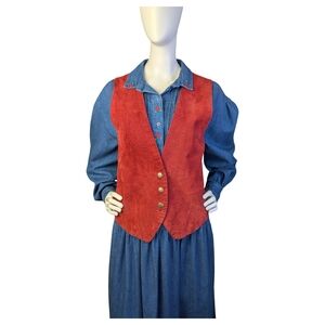 Vintage Red Suede Vest Brass Snaps | Western Boho Festival | Fits Small/Medium